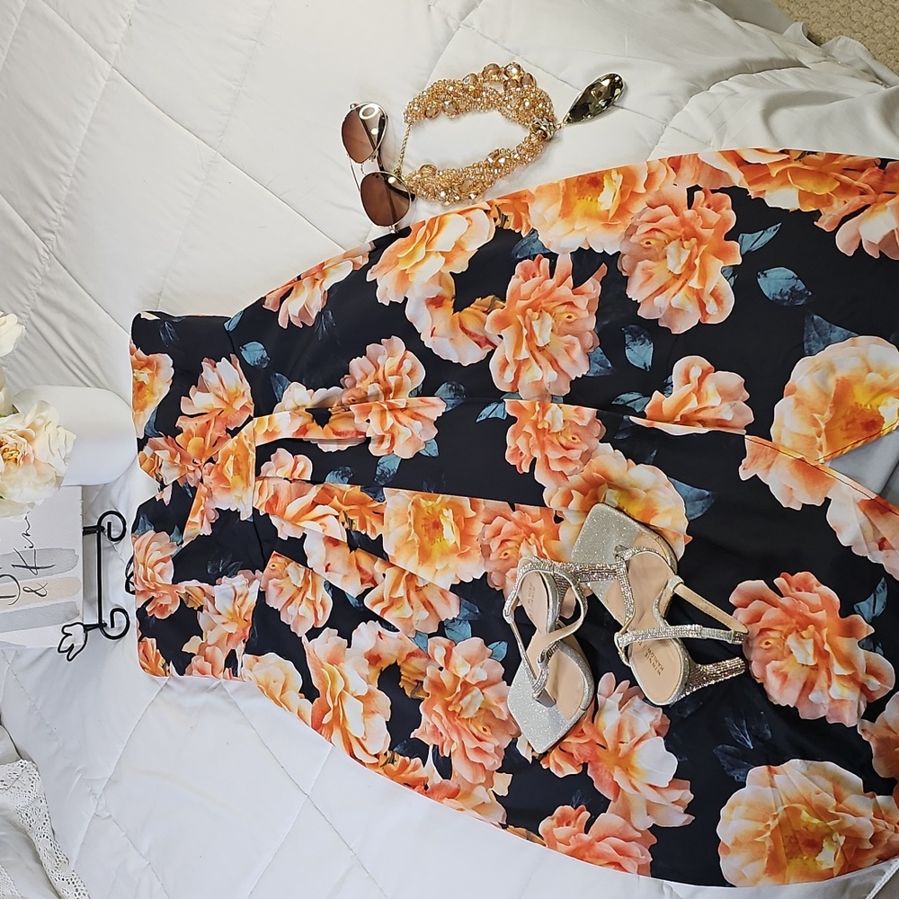 Floral Strapless Maxi Dress in Orange Bloom